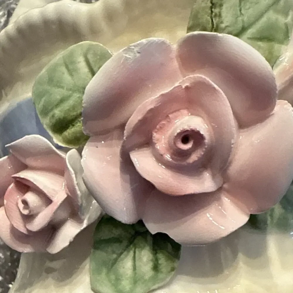 Andrea by Sadek Porcelain Decorative Basket Hand-Painted Floral Pink Green 5x5